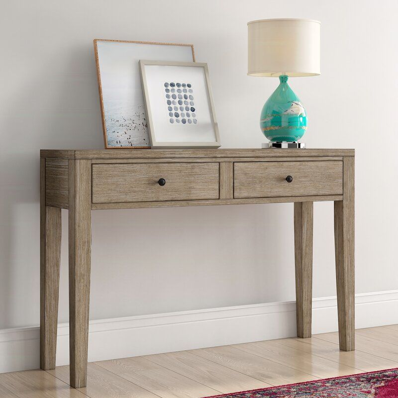 Mistana Amina Distressed Wood Two Drawer Accent Storage With Regard To Square Weathered White Wood Console Tables (Photo 19 of 20)