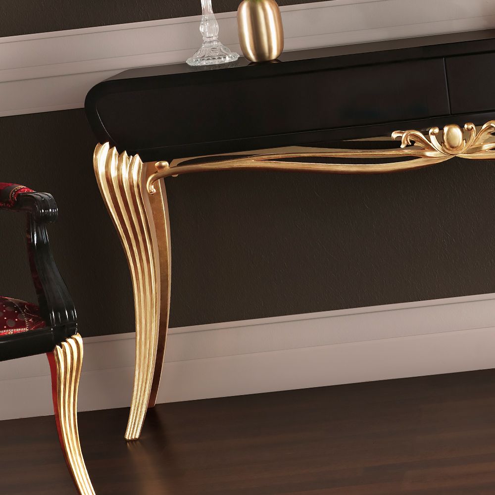 Modern Black Lacquered Gold Leaf Console Table With Regard To Gray And Gold Console Tables (Photo 18 of 20)