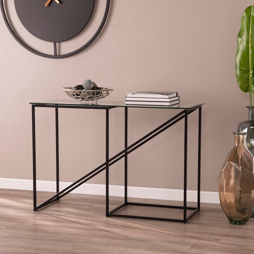Modern & Contemporary Black Metal Glass Console Table With Regard To Metallic Gold Modern Console Tables (View 3 of 20)
