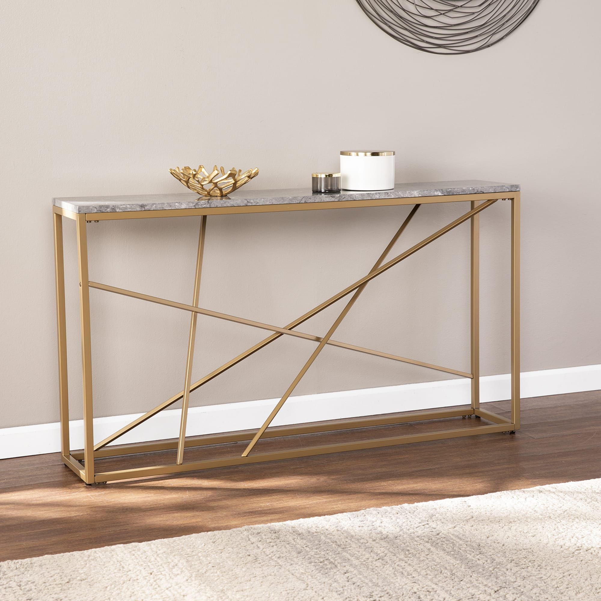 Modern Geometric Lines Faux Marble Gold Console Table — Pier 1 Inside Geometric Console Tables (View 14 of 20)
