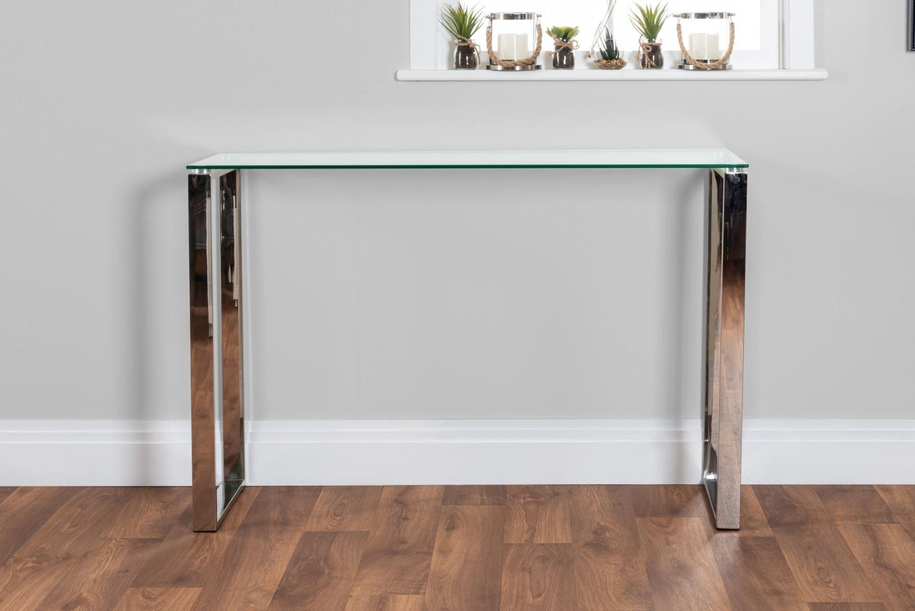 Modern Glass & Chrome Console Table | Furniturebox With Regard To Chrome And Glass Rectangular Console Tables (View 12 of 20)