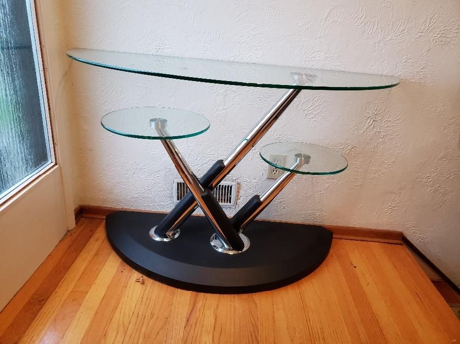 Modern Glass/chrome Console Table Victoria City, Victoria With Regard To Geometric Glass Modern Console Tables (Photo 14 of 20)