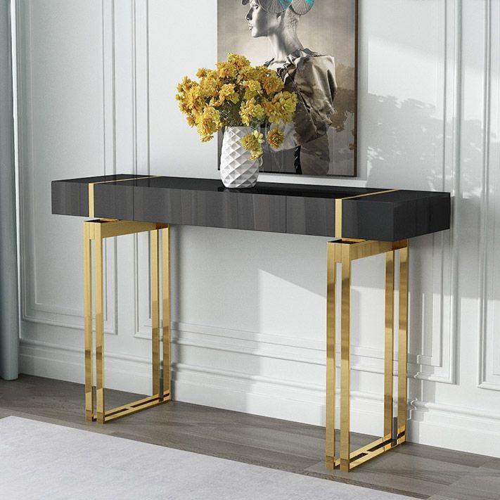 Modern Luxury Black Console Table With Drawer Storage Throughout Silver Leaf Rectangle Console Tables (Photo 9 of 20)