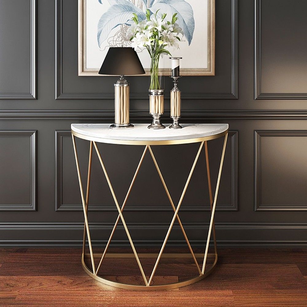 Modern Luxury Faux Marble Narrow Console Table Semicircle Inside Faux Marble Console Tables (Photo 8 of 20)