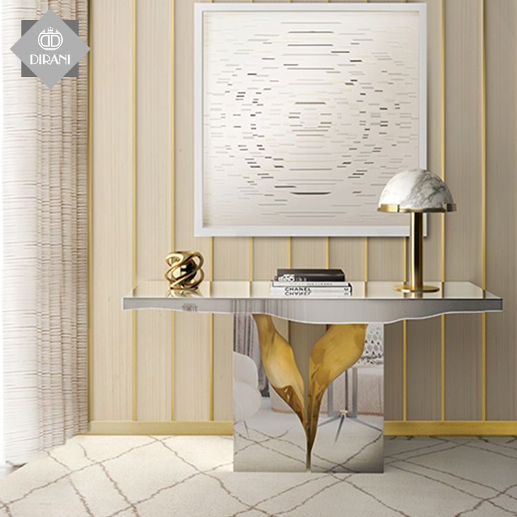 Modern Luxury White Gold Console Table Italian Style For Gold And Mirror Modern Cube Console Tables (View 19 of 20)