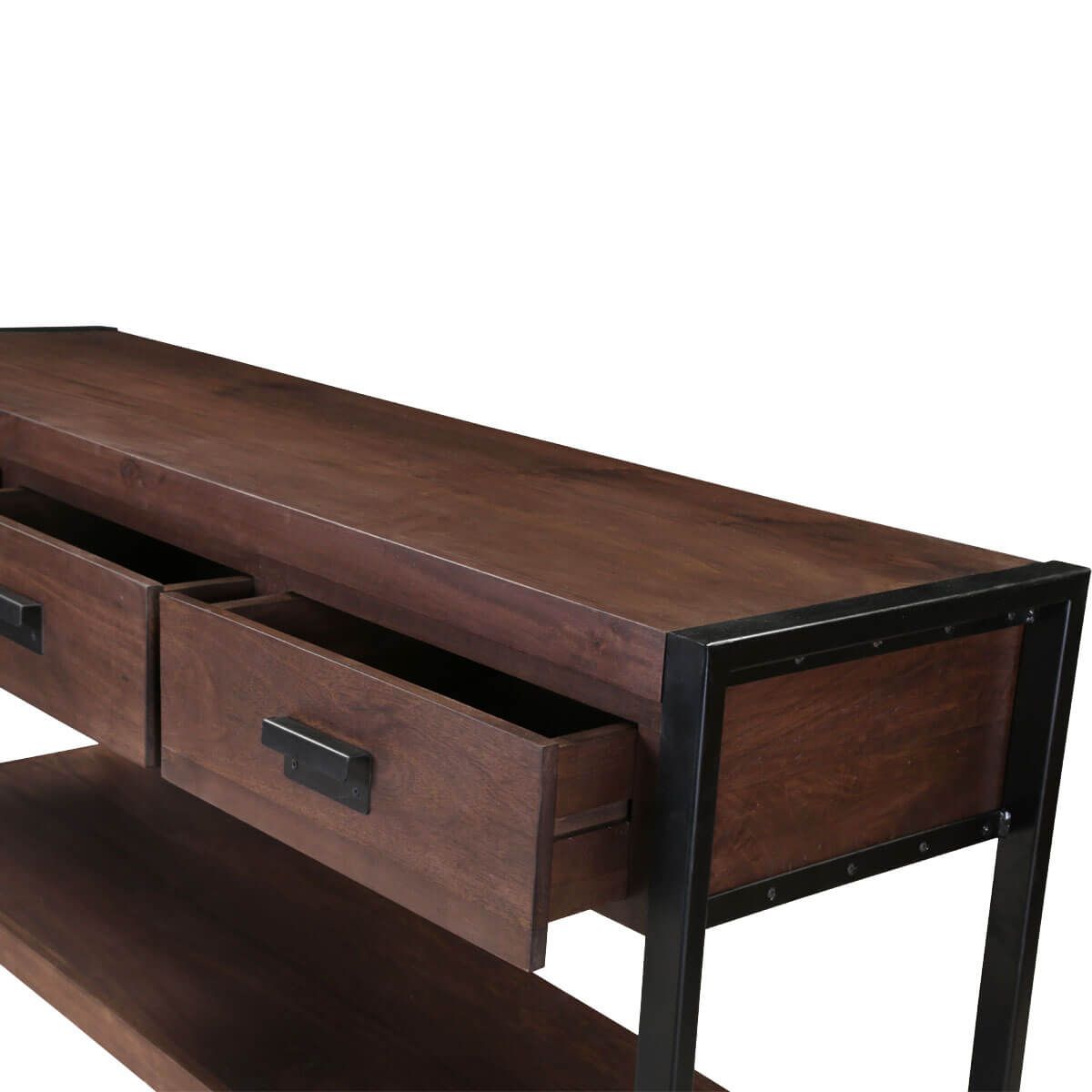Modern Pioneer Mango Wood Industrial Hall Console Table W With Regard To 2 Piece Modern Nesting Console Tables (Photo 14 of 20)