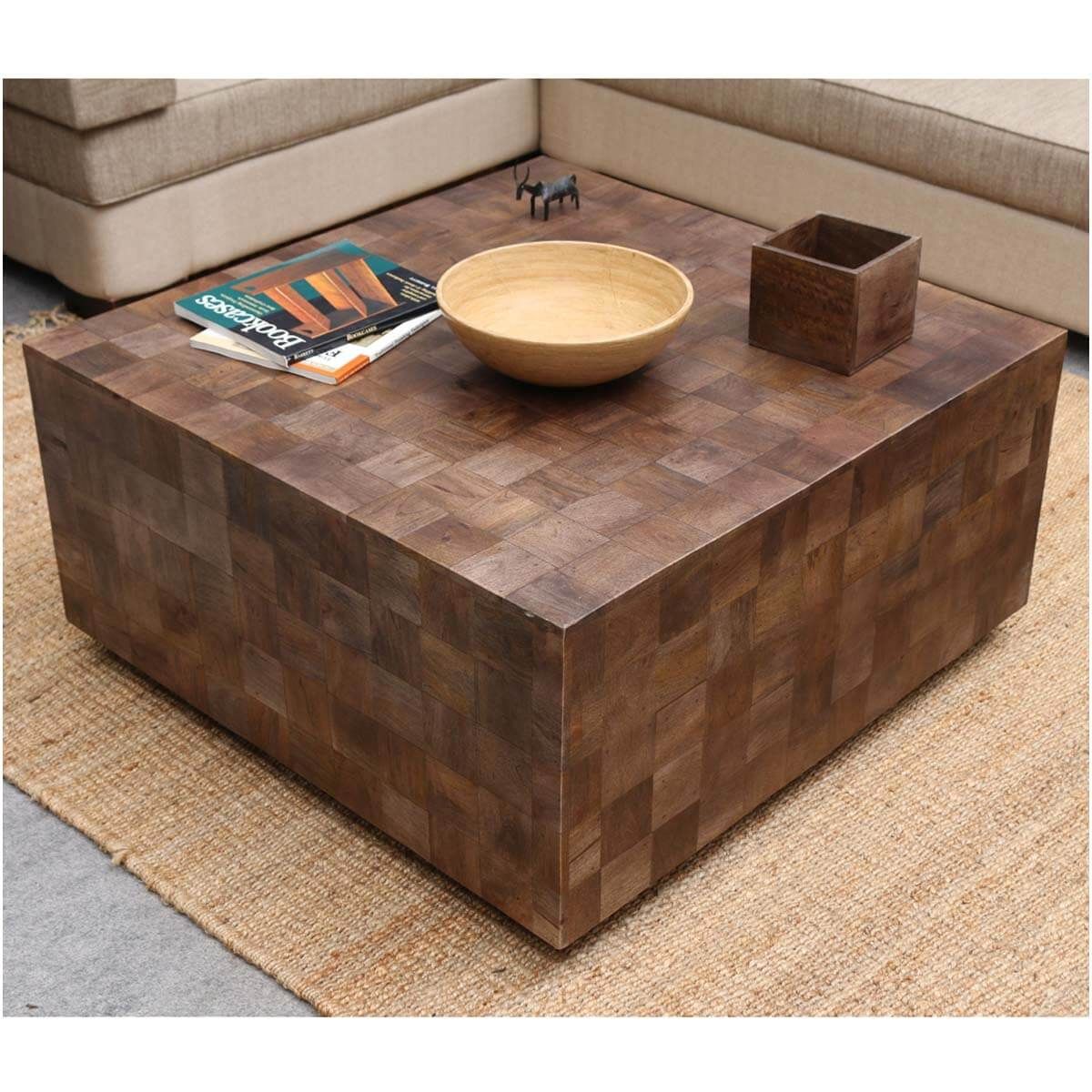 Modern Rustic Furniture Solid Wood 36" Square Coffee Table Within Rustic Espresso Wood Console Tables (Photo 17 of 20)