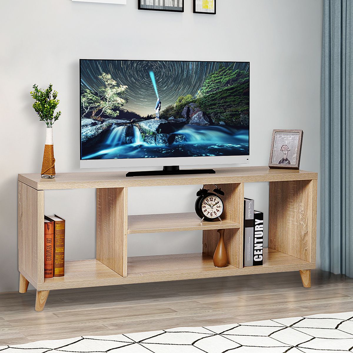 Modern Tv Stand For Tvs 40'' To 45'' W/4 Open Shelves Throughout Open Storage Console Tables (Photo 19 of 20)