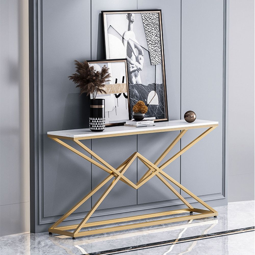 Modern White Luxury Stone Narrow Console Table Rectangle Within White Marble And Gold Console Tables (Photo 1 of 20)