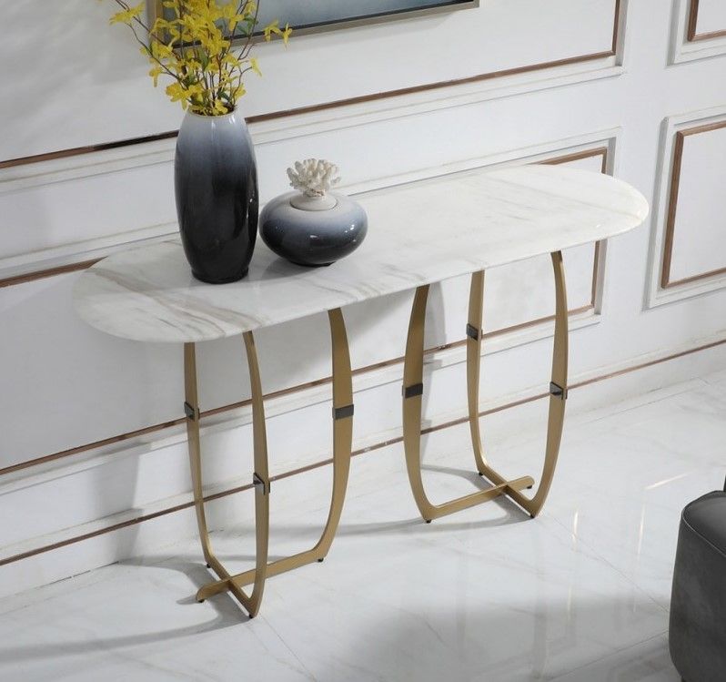 Modrest Haven White Marble/gold Metal Console Tablevig Inside White Marble Console Tables (View 16 of 20)