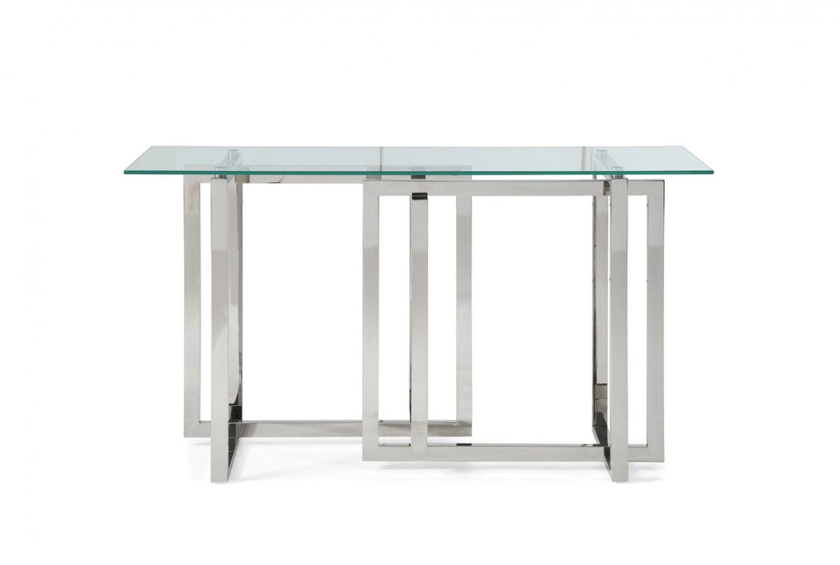 Modrest Valiant Modern Glass & Stainless Steel Console Throughout Glass And Stainless Steel Console Tables (View 11 of 20)