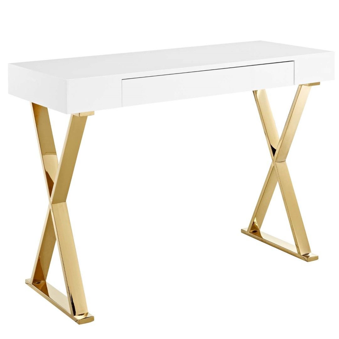 Modway Sector Stainless Steel Console Table In White Gold Inside Silver Stainless Steel Console Tables (View 13 of 20)