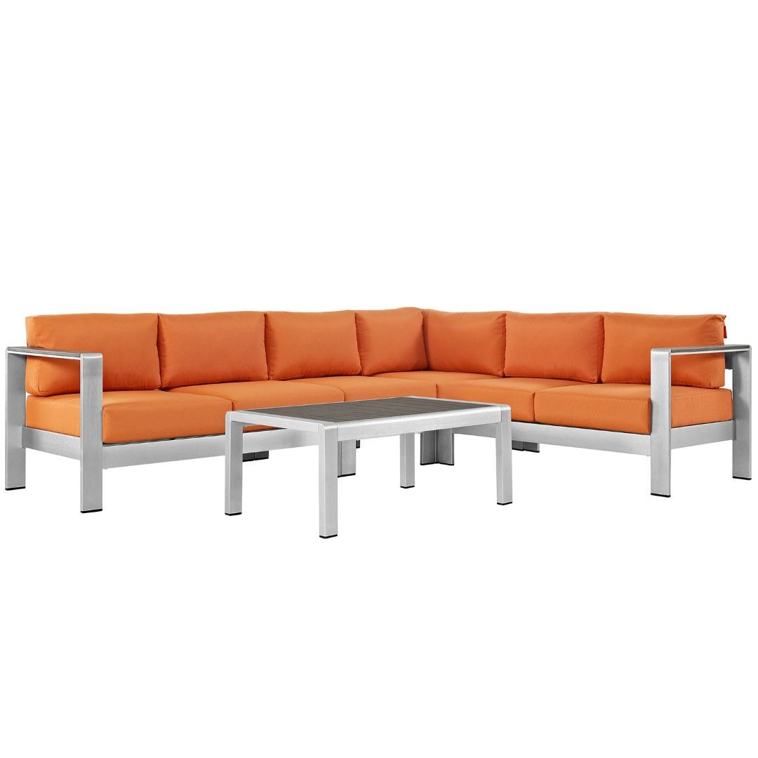 Modway Shore 5 Piece Outdoor Patio Aluminum Sectional Sofa In 5 Piece Console Tables (View 12 of 20)