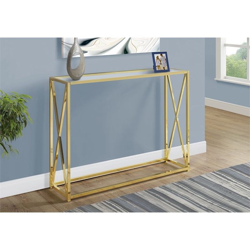 Monarch 42" Glass Top Accent Console Table In Gold – I 3446 In Glass And Gold Oval Console Tables (Photo 16 of 20)