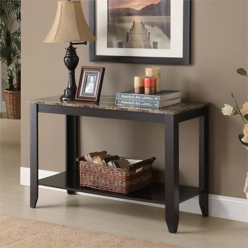 Monarch Faux Marble Top Console Table In Cappuccino – I 7983s Throughout Faux Marble Console Tables (View 7 of 20)