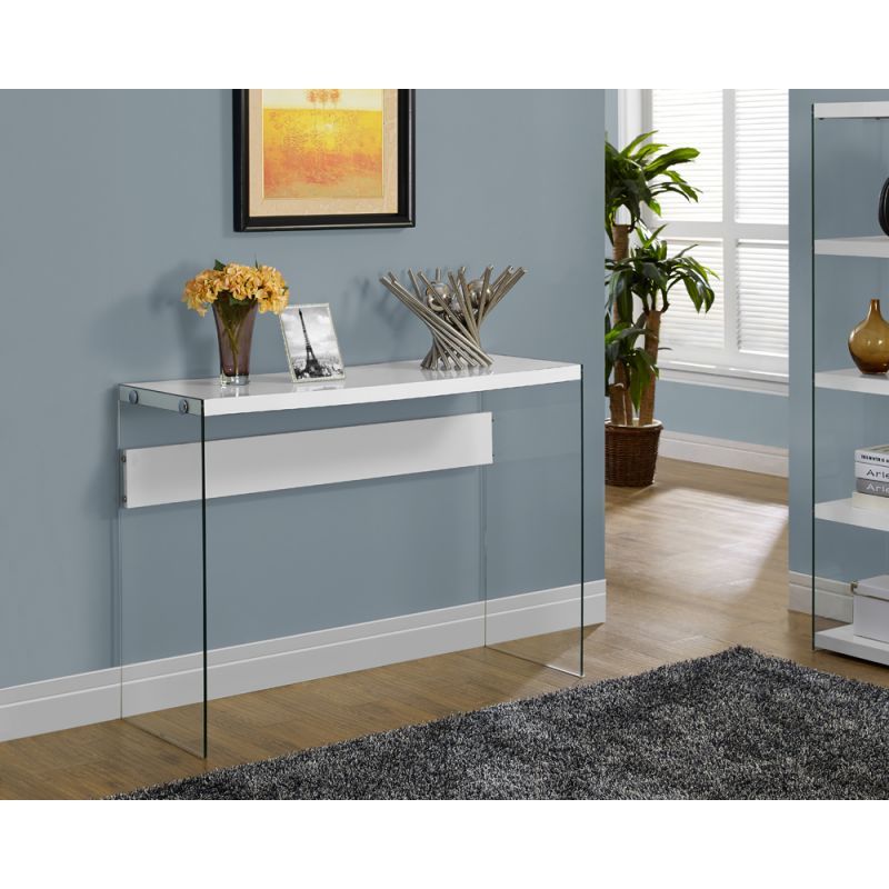 Monarch Specialties – Console Table Glossy White With Regarding White Gloss And Maple Cream Console Tables (Photo 10 of 20)