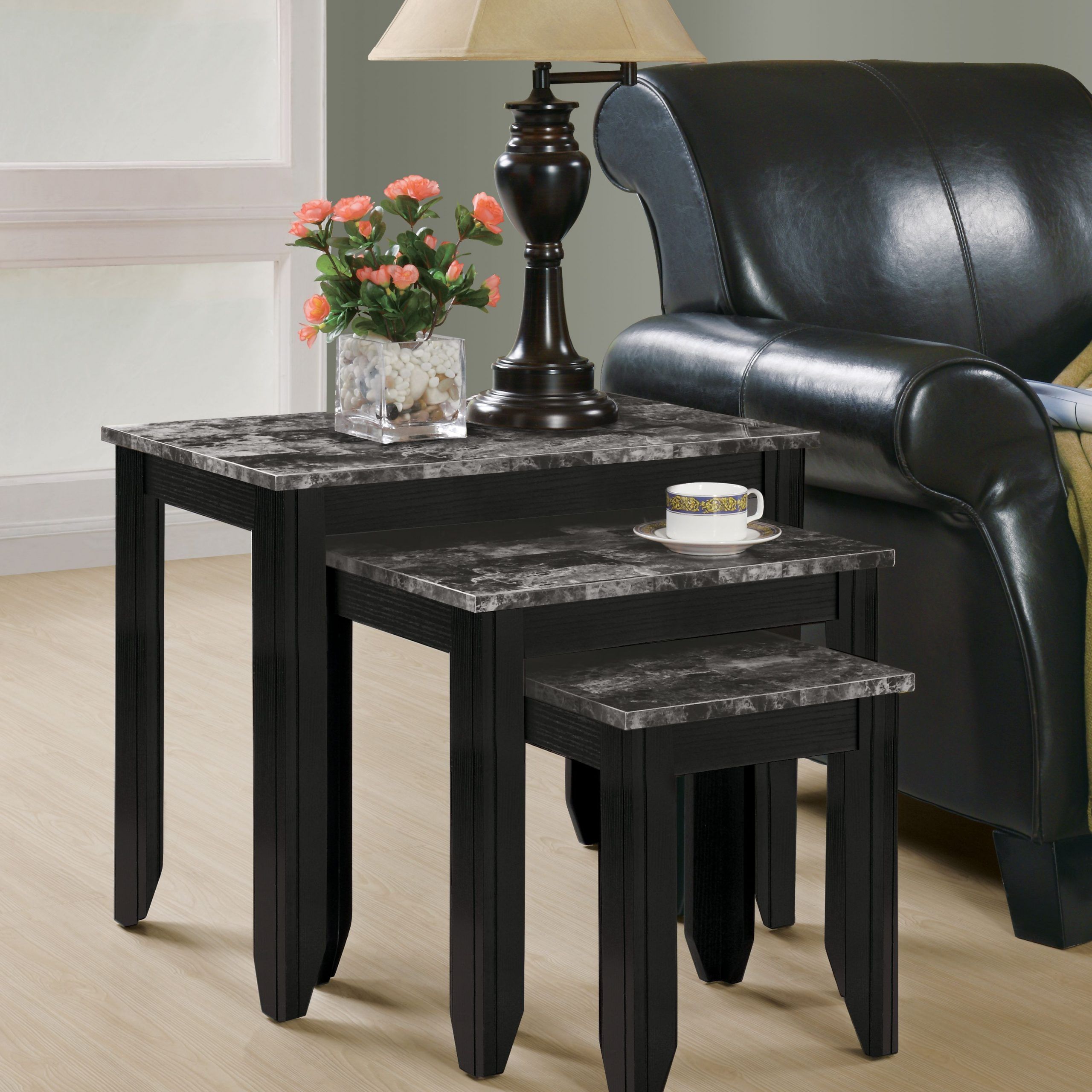 Monarch Specialties Nesting Table – 3pcs Set / Black Inside Gray And Black Console Tables (Photo 20 of 20)