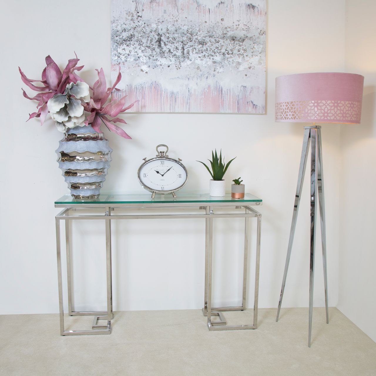 Monroe Glass & Stainless Steel Console Table Pertaining To Glass And Stainless Steel Console Tables (Photo 1 of 20)
