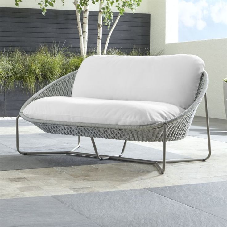 Morocco Light Grey Oval Loveseat With White Cushion Throughout Oval Corn Straw Rope Console Tables (View 20 of 20)