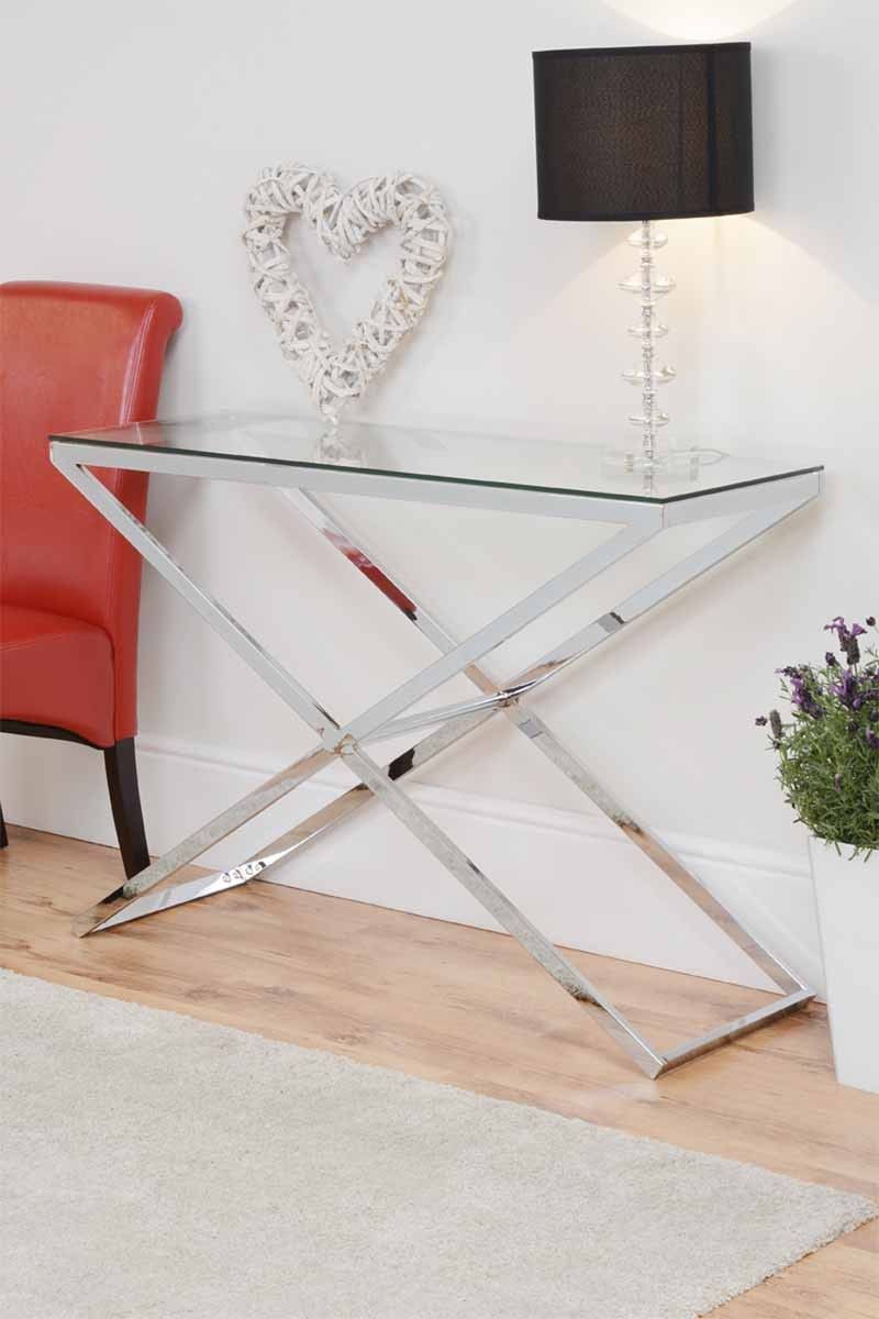 My Furniture – Anikka Modern Chrome And Glass Console Within Chrome And Glass Modern Console Tables (Photo 17 of 20)