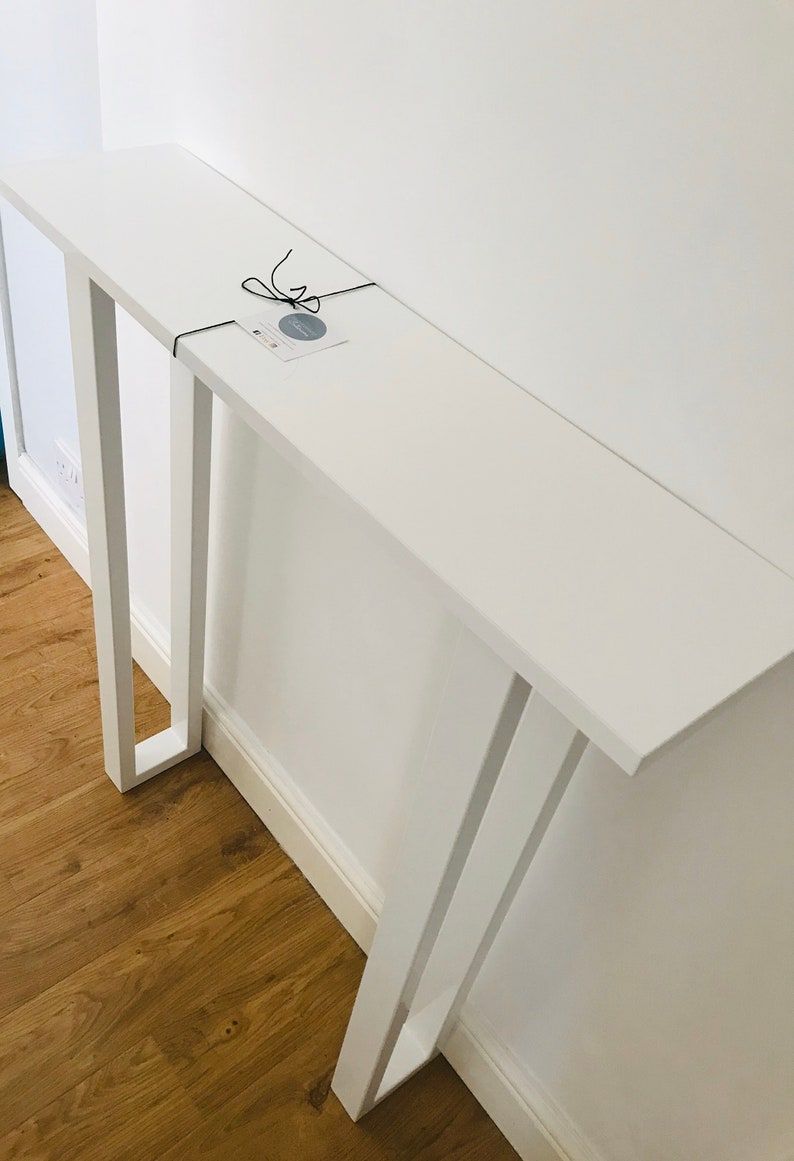 Narrow Console Table White Gloss With White Square Frame Throughout Gloss White Steel Console Tables (View 3 of 20)