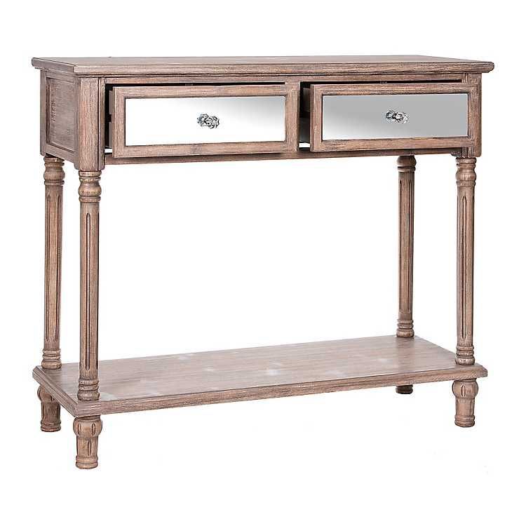 Natural Wood Console Table With Mirrored Drawers | Natural Throughout Natural Wood Console Tables (View 3 of 20)