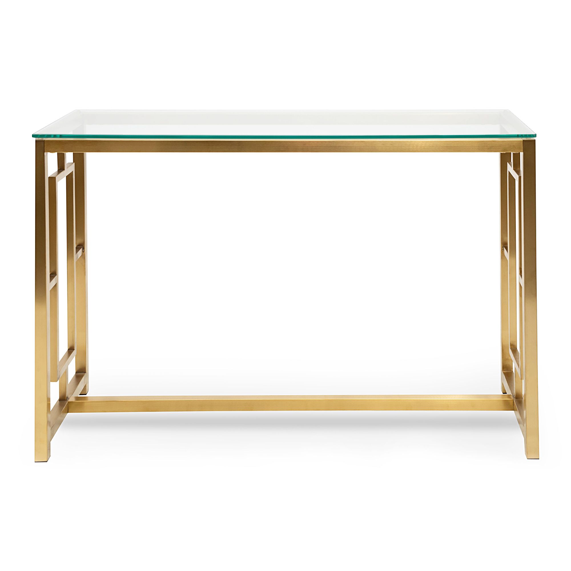 New Brushed Gold Lorenza Glass Top Console Table | Ebay For Glass And Gold Console Tables (View 5 of 20)