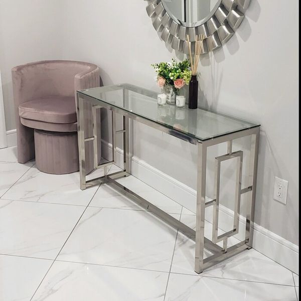 New Chrome Glass Console Table 47"w For Sale In Fort In Glass And Chrome Console Tables (View 8 of 20)