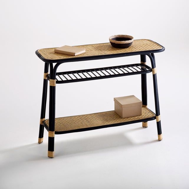 Nihové Rattan Console Table, Natural/black, La Redoute With Regard To Natural Woven Banana Console Tables (Photo 4 of 20)