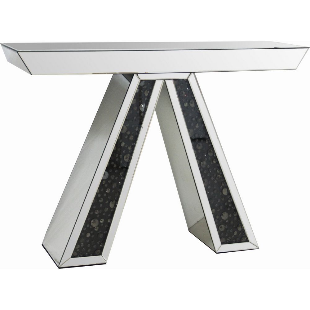 Noor Mirrored Console Table W/geometric Base & Crystal For Geometric Console Tables (Photo 4 of 20)
