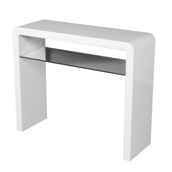 Norset Medium Console Table In White Gloss With 1 Glass Regarding White Gloss And Maple Cream Console Tables (Photo 13 of 20)