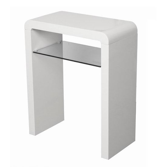 Norset Small Console Table In White Gloss With 1 Glass Intended For White Gloss And Maple Cream Console Tables (Photo 7 of 20)