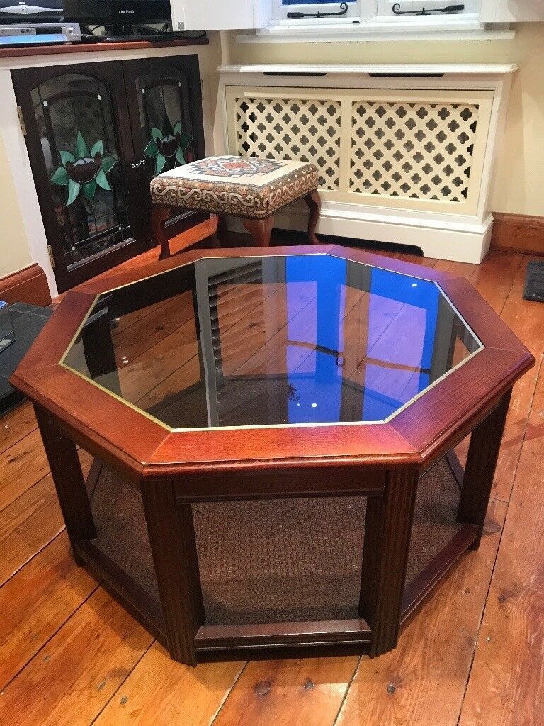 Octagonal Wood & Glass Coffee Table | In Sevenoaks, Kent Intended For Espresso Wood And Glass Top Console Tables (View 17 of 20)
