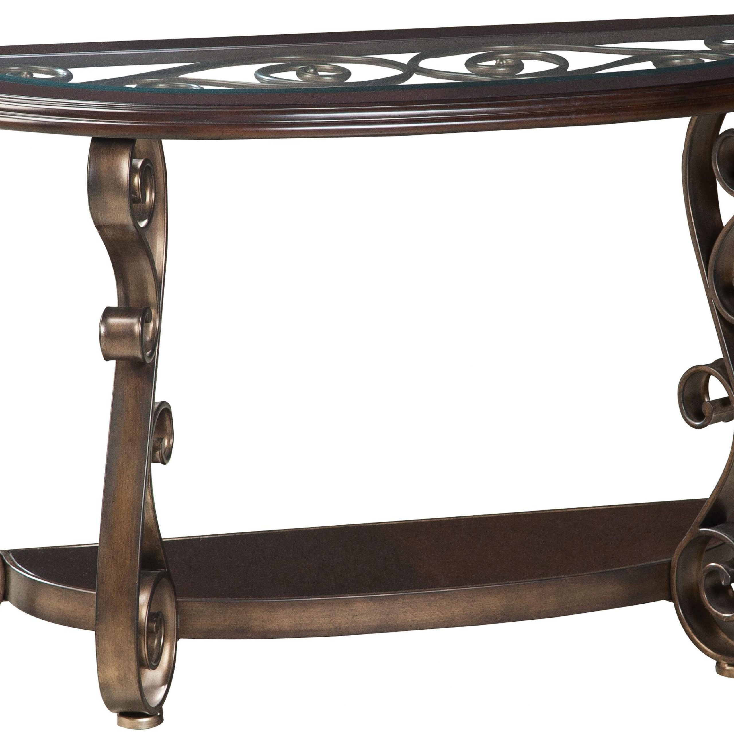 Old World Sofa Table With Glass Top And S Scroll Legs Within Metal Legs And Oak Top Round Console Tables (View 18 of 20)