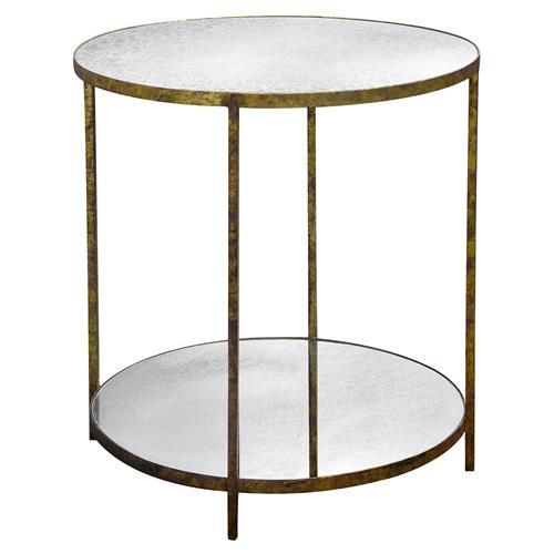 Oly Studio Jonathan Antique Mirror Round Gold End Table Regarding Antique Brass Round Console Tables (View 15 of 20)