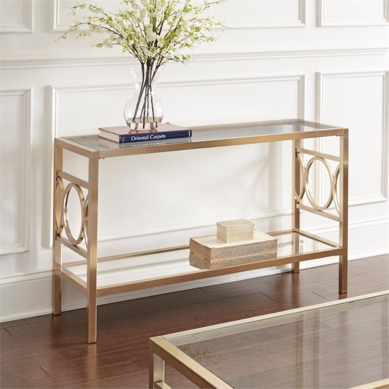 Olympia Glass Top Console Table In Gold Chrome – Ol100sg Throughout Silver Mirror And Chrome Console Tables (View 5 of 20)