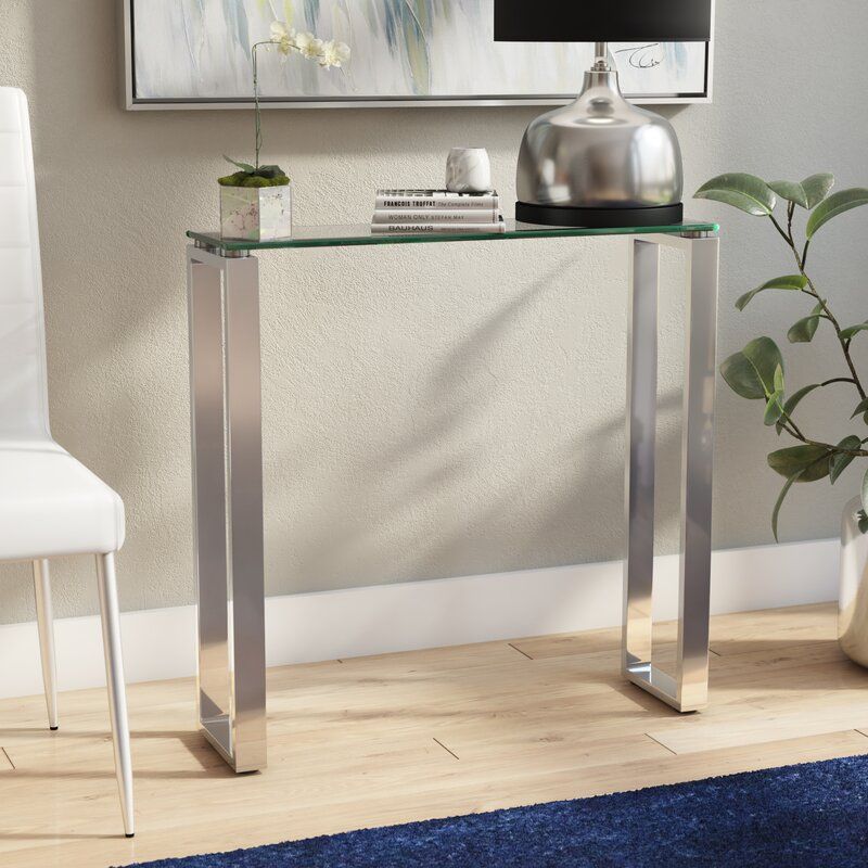Orren Ellis Ridinger Glass Console Table & Reviews | Wayfair With Regard To Glass Console Tables (View 18 of 20)