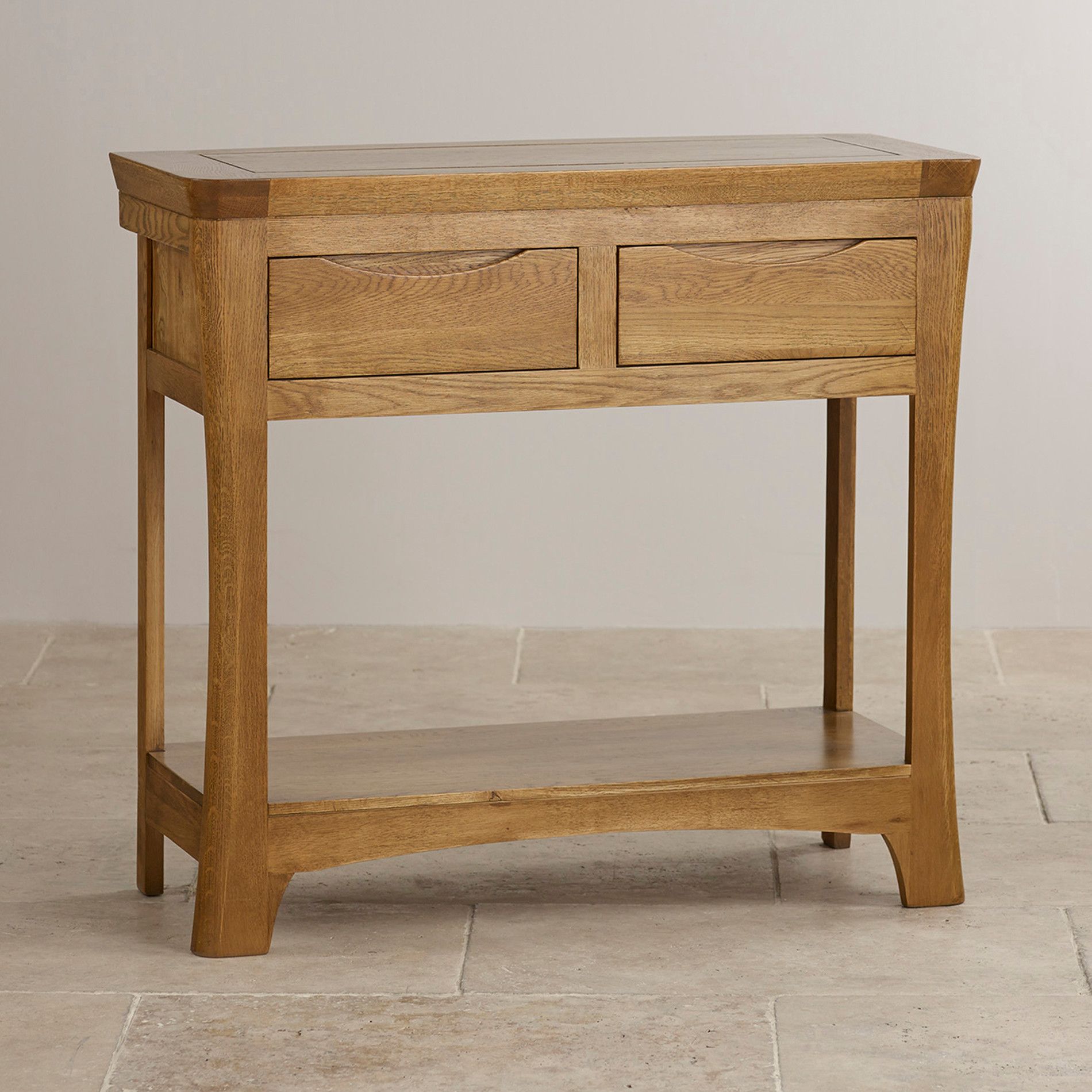 Orrick Console Table In Rustic Solid Oak | Oak Furniture Land Intended For Rustic Oak And Black Console Tables (Photo 1 of 20)
