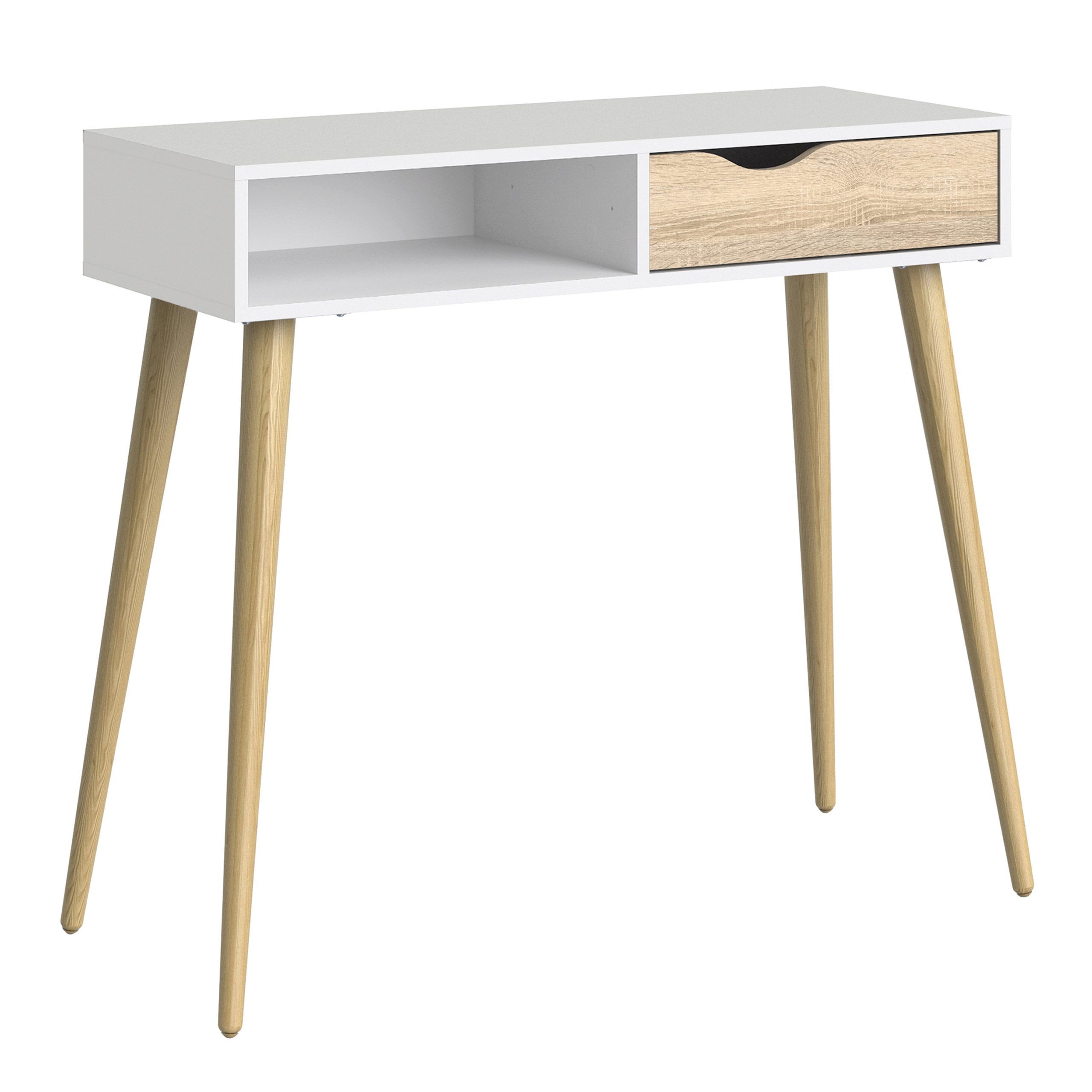 Oslo Console Table 1 Drawer 1 Shelf In White And Oak With 1 Shelf Console Tables (View 8 of 20)