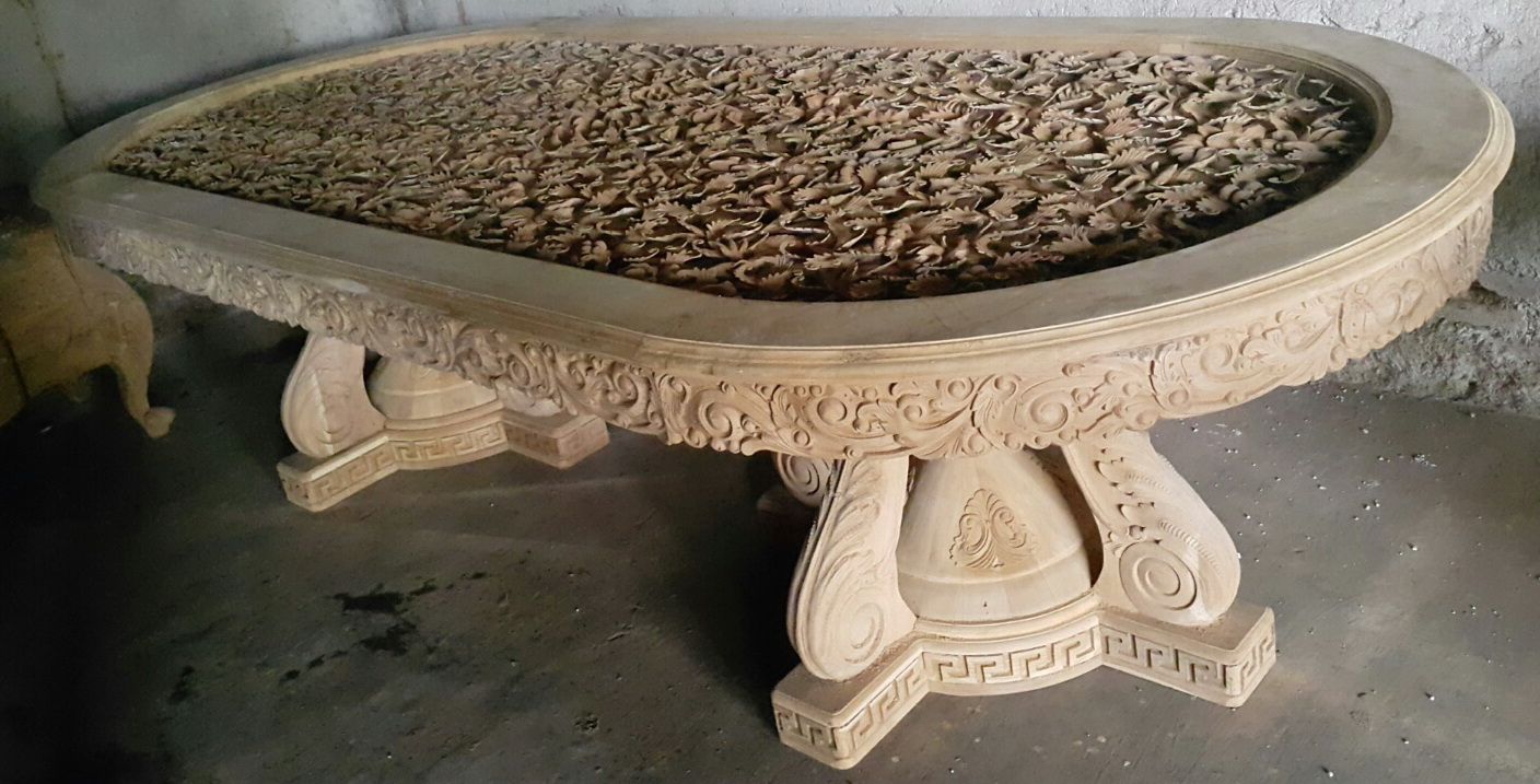 Oval Leave Relief 3d Carved Ttttable – Surya Java Furnindo, Cv With Oval Corn Straw Rope Console Tables (Photo 9 of 20)