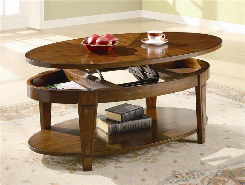 Oval Lift Top Coffee Table In Cherry Finishcoaster For Oval Corn Straw Rope Console Tables (Photo 4 of 20)