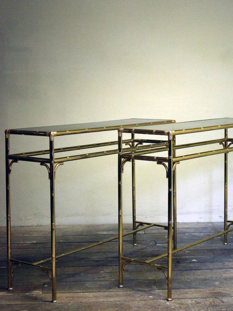 Pair Of 1970's Brass Faux Bamboo Console Tables With Glass With Antique Brass Round Console Tables (View 6 of 20)