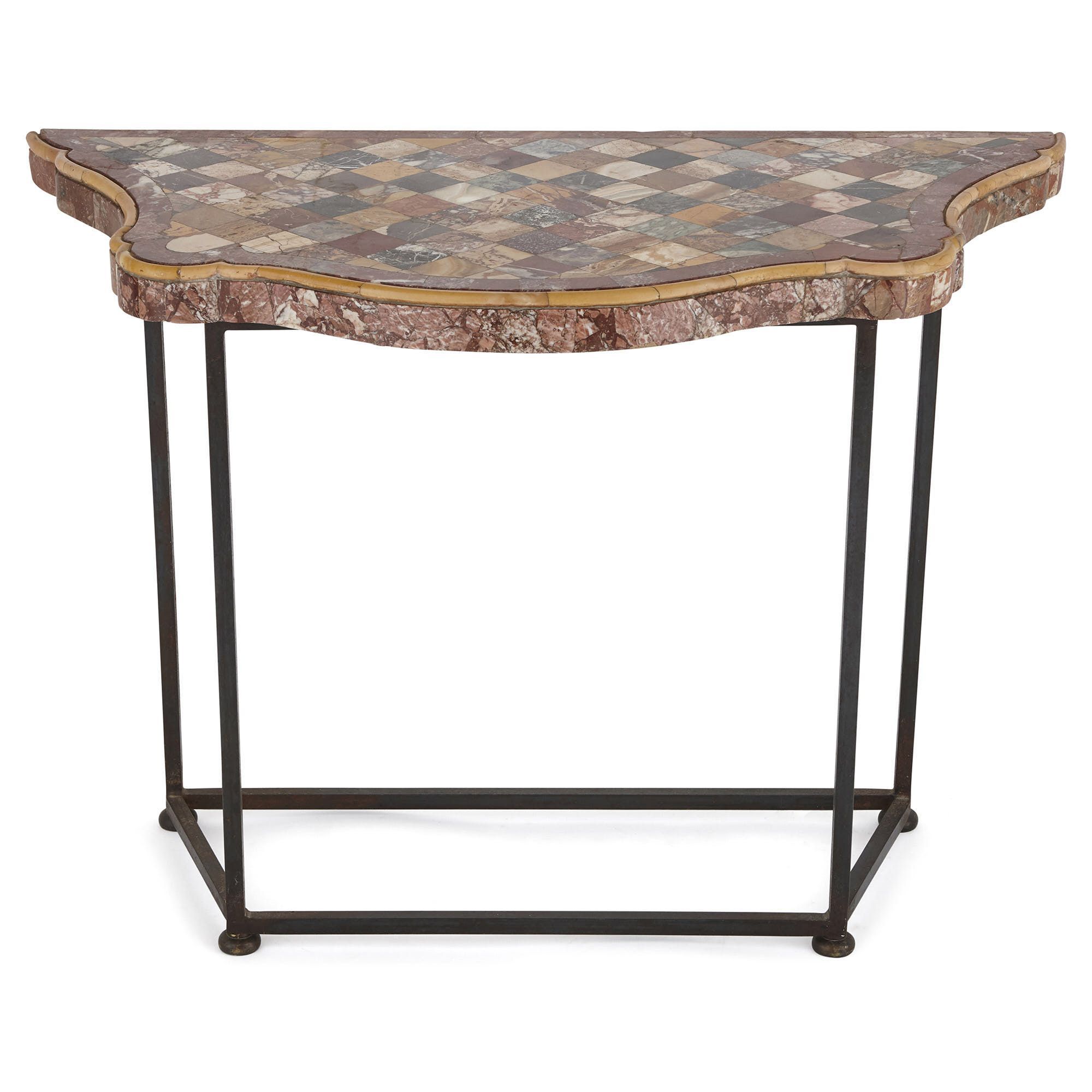 Pair Of Iron Console Tables With Specimen Marble Tops In Metal Console Tables (View 17 of 20)