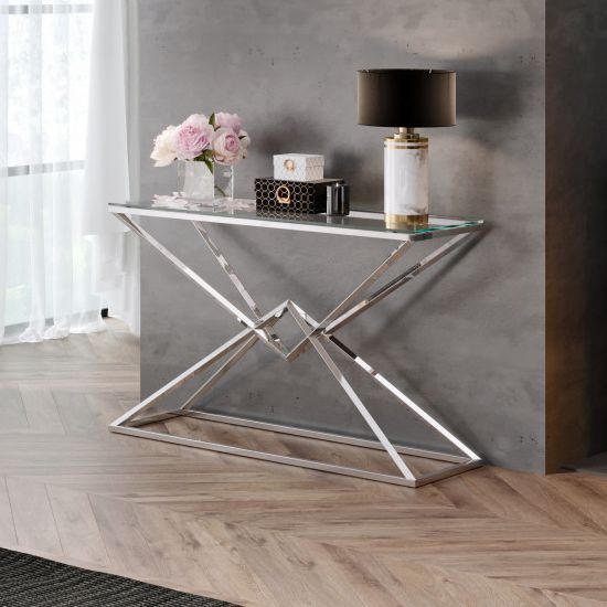 Parma Clear Glass Console Table With Silver Stainless For Glass And Stainless Steel Console Tables (Photo 19 of 20)