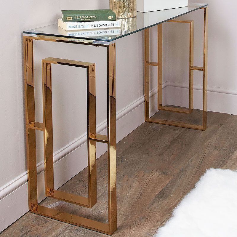 Plaza Gold Contemporary Clear Glass Console Display Table Intended For Clear Glass Top Console Tables (Photo 4 of 20)