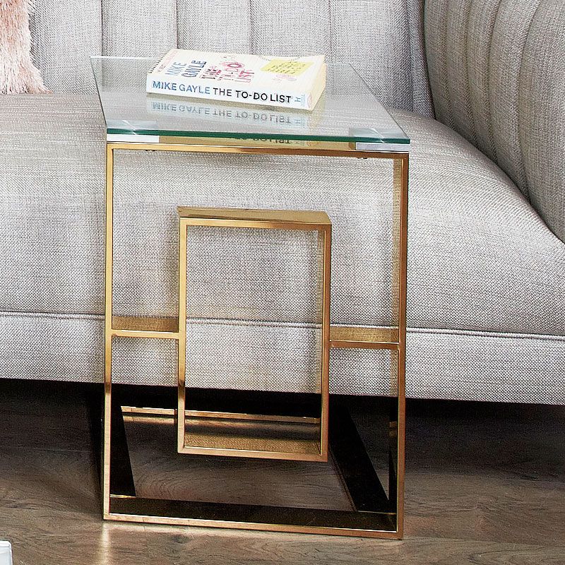 Plaza Gold Contemporary Clear Glass Sofa Table Side End Regarding Clear Glass Top Console Tables (Photo 3 of 20)