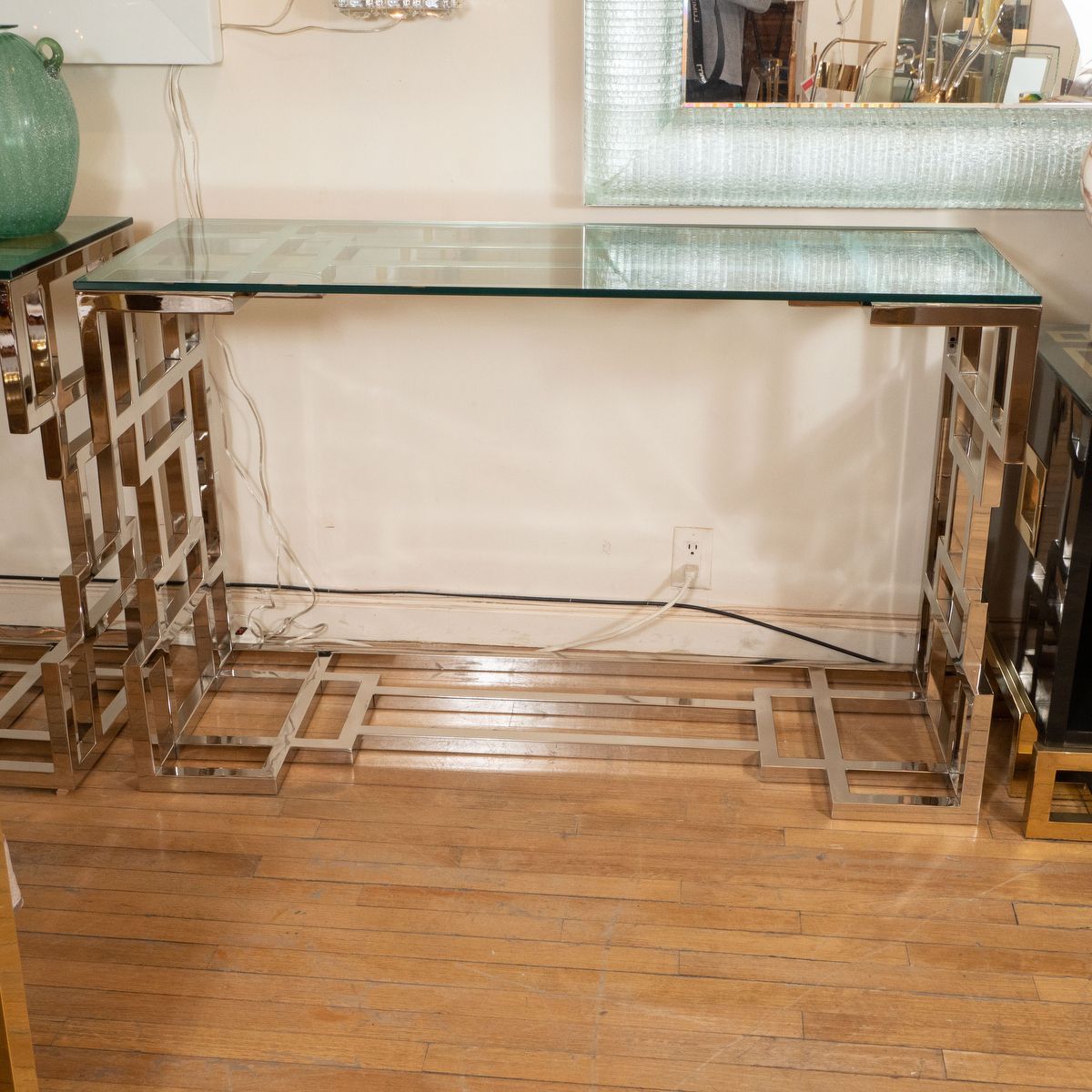 Polished Nickel Geometric Design Console Table | Console In Geometric Glass Modern Console Tables (View 9 of 20)
