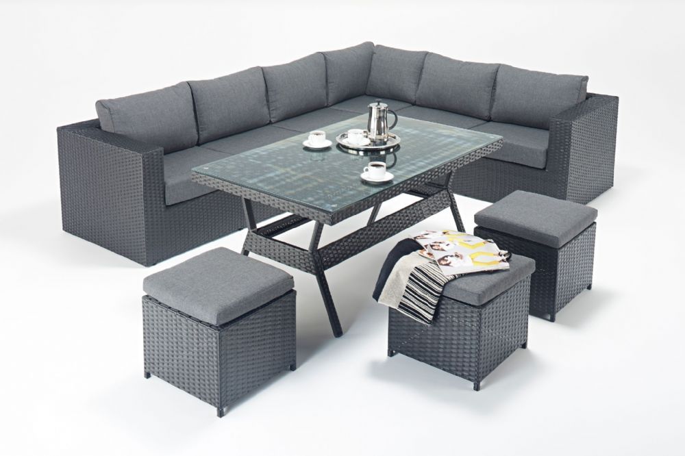 Port Royal Prestige Black & Charcoal Table Corner Sofa In Black And Tan Rattan Console Tables (View 6 of 20)
