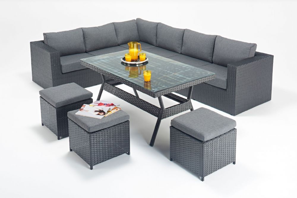 Port Royal Prestige Black & Charcoal Table Corner Sofa Pertaining To Black And Tan Rattan Console Tables (Photo 1 of 20)