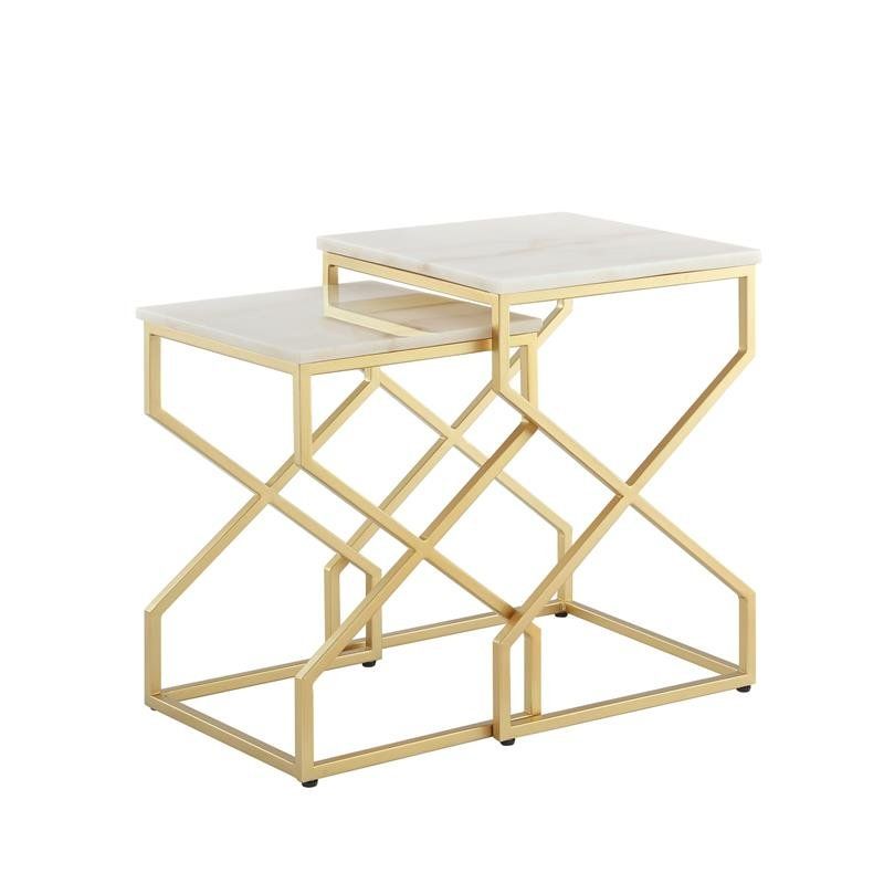 Posh Living Navarro Square Marble Top Nesting End Table In With Regard To Antique Gold Nesting Console Tables (Photo 9 of 20)